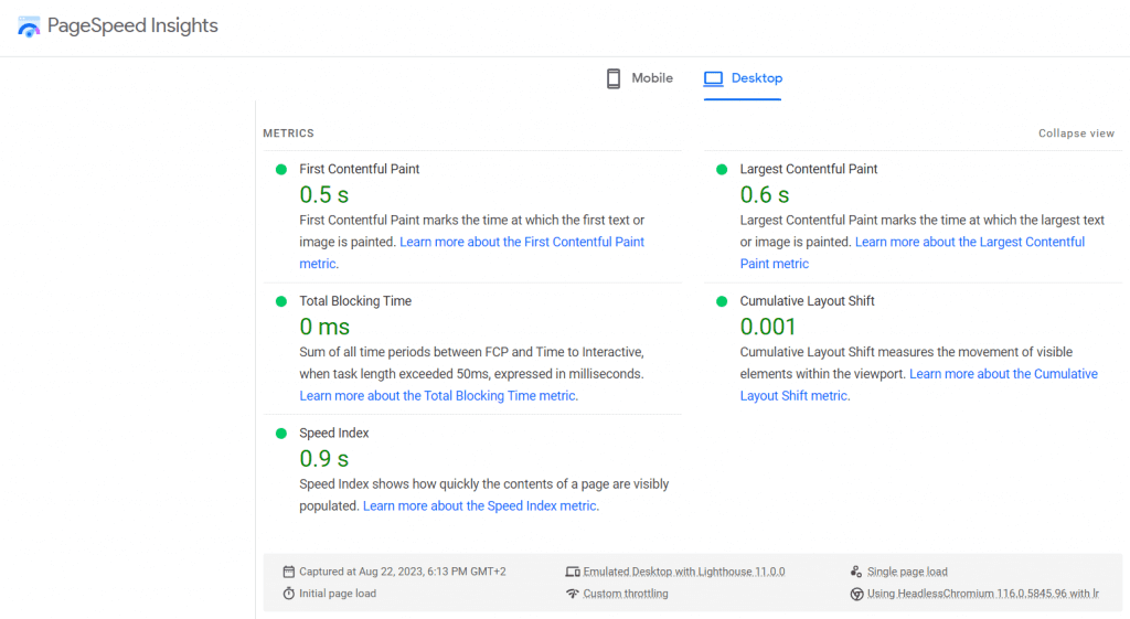 Technical Seo Audit - Page Speed Insights Metrics