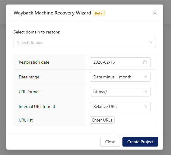Wayback Machine Recovery Wizard